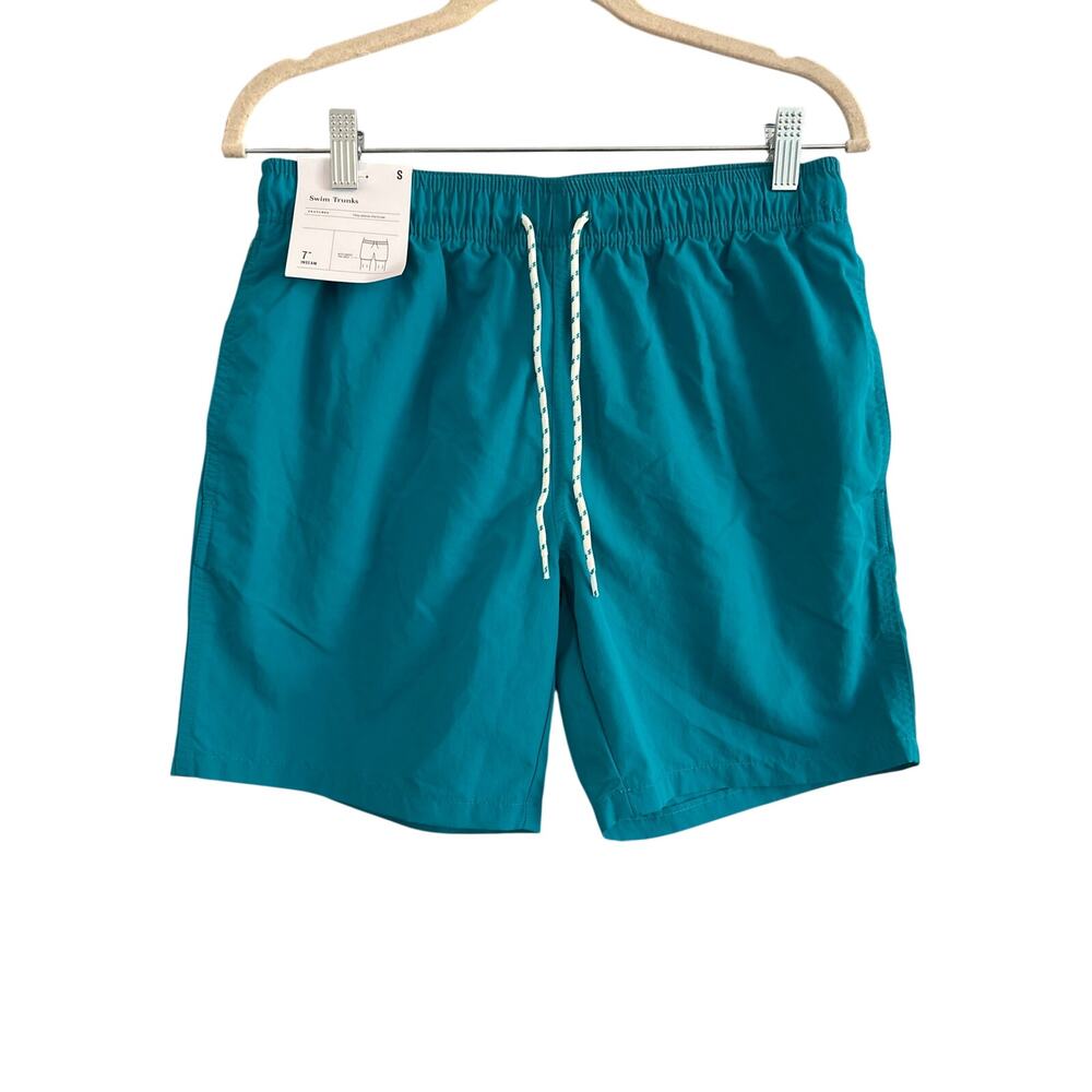 NWT Goodfellow & CO Aqua Blue 7" Inseam Swim Trunks Mesh Lined Mens Size Small